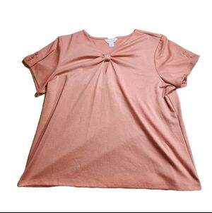 Liz Claiborne Women’s XXL Keyhole Top - Salmon Pink - Button Sleeve Detail